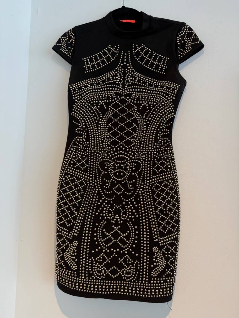 Banjul Black Mini Dress with Silver Stud Pattern